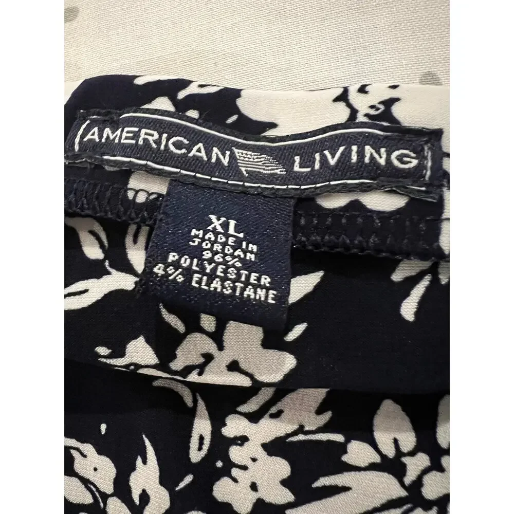 American Living Navy Blue White Floral Skirt with‎ Ruffle Hem Sz XL